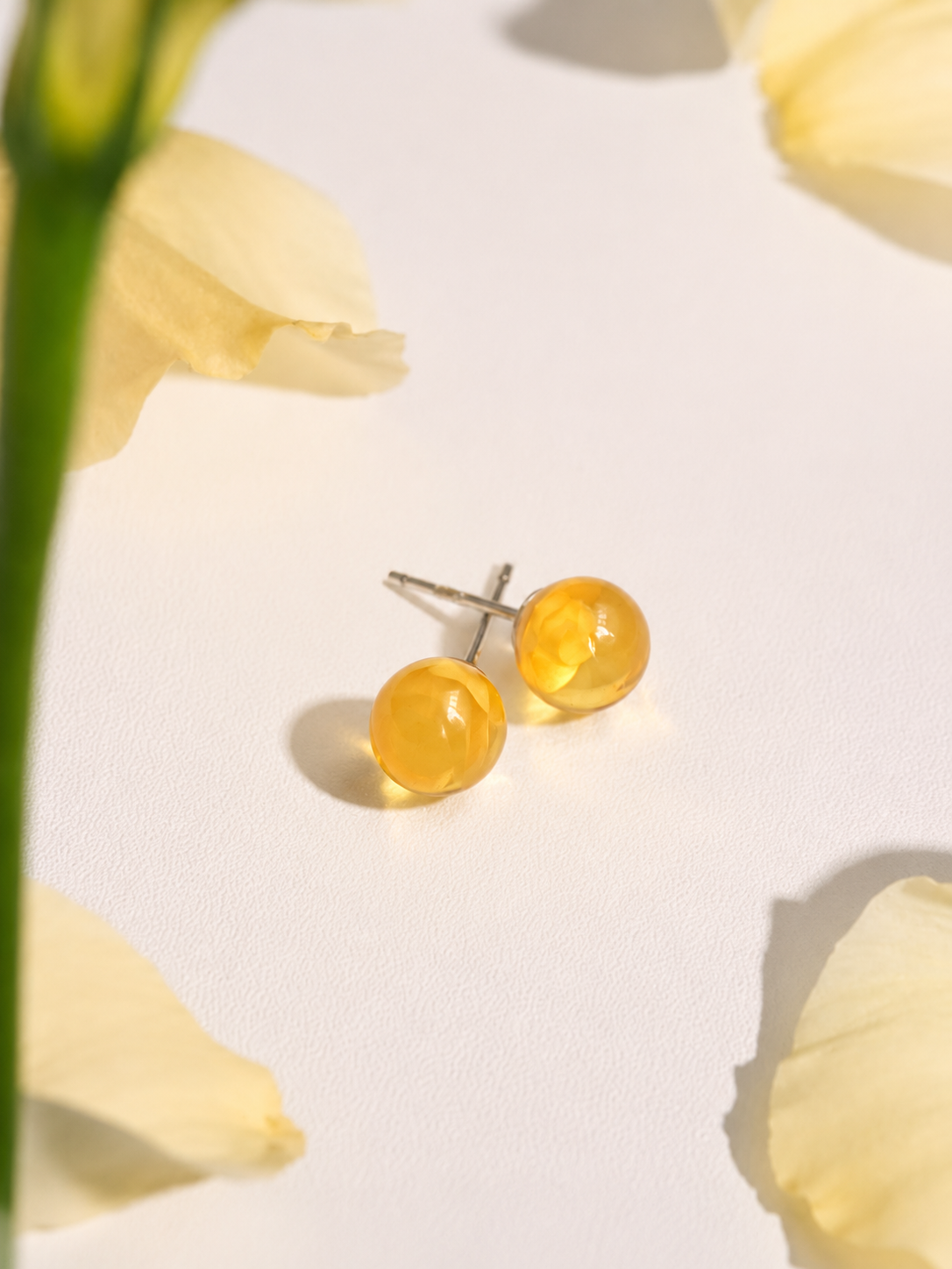 金蕊｜花珀蜜蜡耳钉
